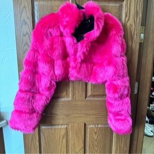 HOT PINK Faux Fur Crop Jacket
